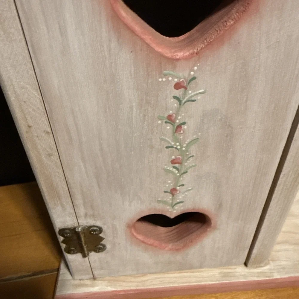 Vintage Pink And White Heart Cutout Wood Storage Hutch  Shelf Cottagecore